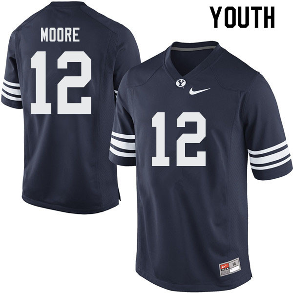 Youth #12 Malik Moore BYU Cougars College Football Jerseys Sale-Navy - Click Image to Close
